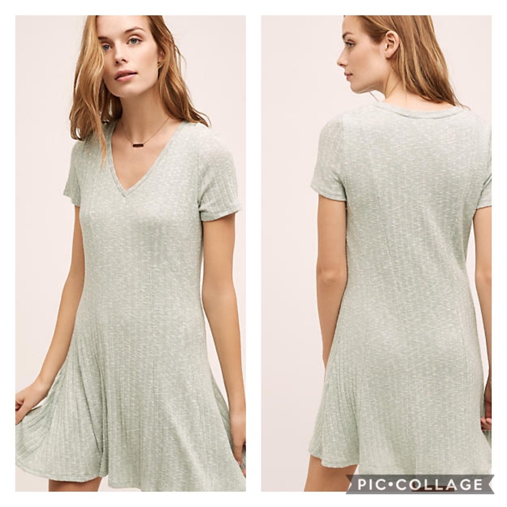 Anthropologie Dolan Ribbed V-neck Flare Dress Lg
